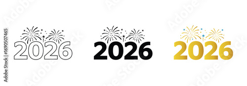 Vector art of happy new year 2026 text with fireworks