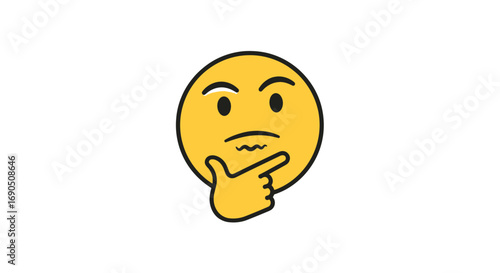 Fotografie Yellow Thinking Emoticon with Hand on Chin.