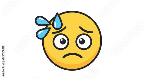 Canvas-taulu Anxious yellow emoji face with sweat droplets and worried expression