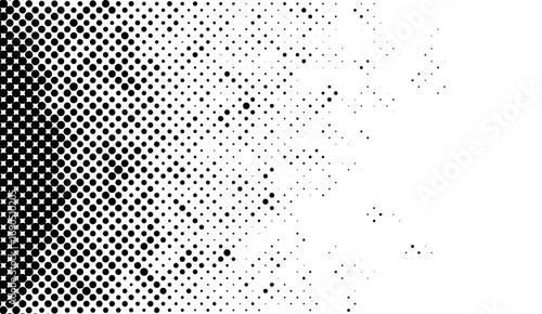 Black and white halftone background presents a striking visual effect with gradient fade and dense dot patterns forming a dynamic design that transitions into a clean white space
