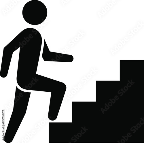 Black Silhouette Of A Person Ascending A Staircase On White Background stairs climbing