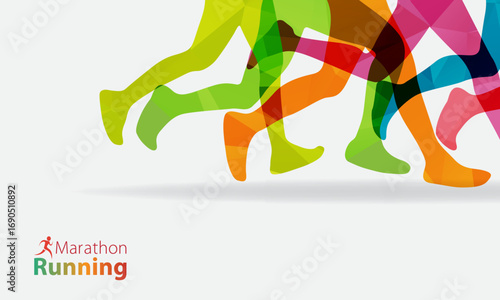 Running in a marathon, group of people, vector file