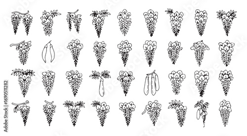 Collection of detailed icicle illustrations in a stylized silhouette silhouette