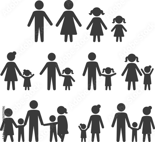 Family Icon Set Showing Different Family Structures On White Background Keywords: family, icon, people