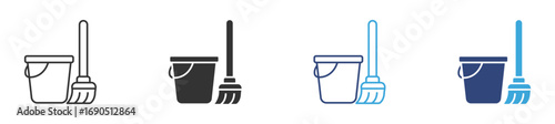 Mop and bucket, Cleaning icon set, mop icon. Floor mop icons. Mop And Bucket symbol.