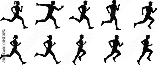 Group of Running Silhouettes on White Background untitled vector
