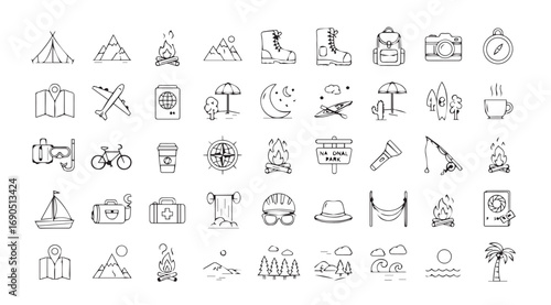 Collection of varied doodle icons and symbols in a sketchy silhouette style