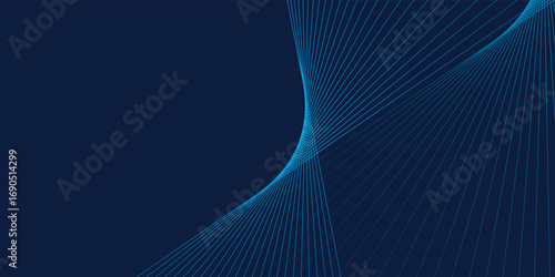 Captivating digital artwork features an array of converging, light blue lines forming a sweeping arc against a deep navy blue backdrop, creating a modern and dynamic design