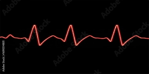 A continuous red cardiogram line on a medical monitor illustrates a healthy heartbeat pulse