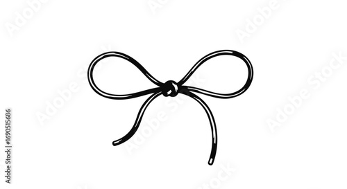 Simple hand-drawn black ribbon bow on a white background, elegant and classic.