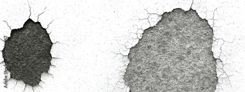 Grunge style black ink blotches on white textured surface