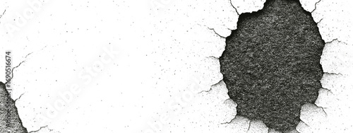 Grunge style black ink blotches on white textured surface