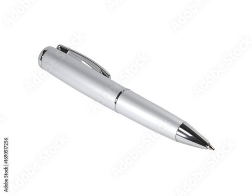 Silver ballpoint pen angled, sleek design
