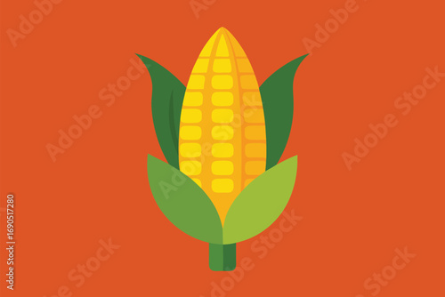 Illustration of a ripe ear of corn with green leaves, showcasing the harvest season and the bounty of nature
