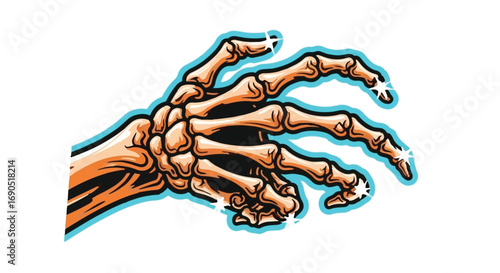 Spooky skeletal hand reaching out with glowing fingertips and blue outline