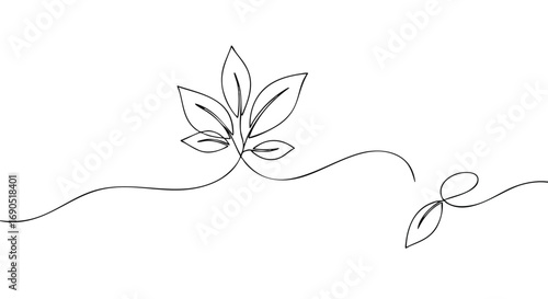 Elegant single line drawing of growing leaves and sprouting seed for minimalist organic designs