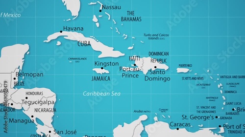 Jamaica on the World Map with Animated National Flag