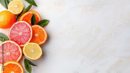 Colorful Citrus Fruit Slices on Textured Background, Generative AI