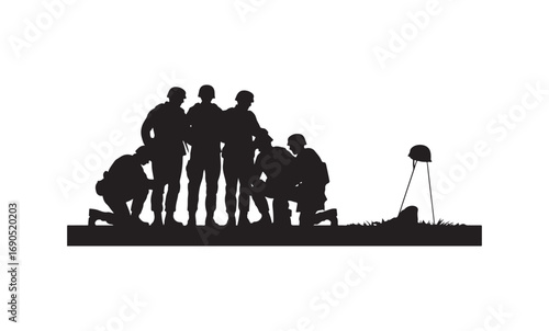 Sad soldiers troop silhouette vector, military 