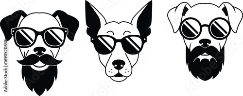 PrintCool dog faces vector illustration with sunglasses, mustache and beard design, stylish pet artwork, hipster animal portrait, modern graphic collectionCool dog faces vector illustration with su