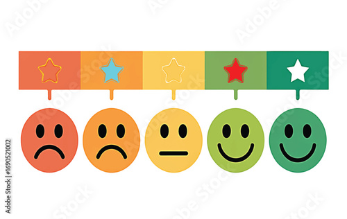 Five Emotion Faces with Corresponding Star Ratings on Color Scale smiley neutral