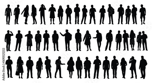Dynamic collection of diverse people silhouettes, perfect for your next project featuring modern crowds and community