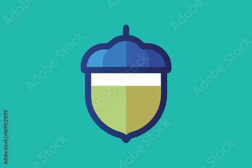 Vector art of a colorful acorn illustration on a teal background, perfect for autumnthemed designs and educational materials, showcasing a modern and vibrant style