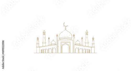 Elegant Taj Mahal line art illustration for sophisticated design projects and cultural promotions worldwide