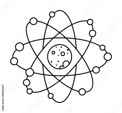 Atom Model - Planets Orbiting Nucleus, Minimalist Line Art
