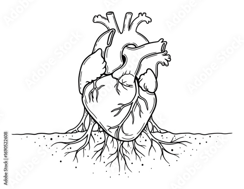 Grounded Heart - Anatomical Roots Line Art
