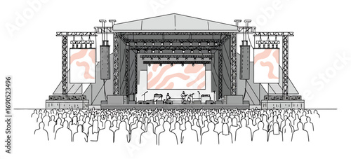 Summer Festival Stage Line Art - Minimalist Vector