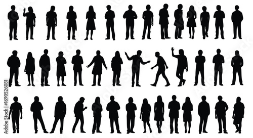 Dynamic collection of diverse people silhouettes, ideal for design projects requiring group or crowd representations