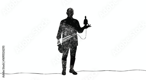 Elegant silhouette of sommelier presenting a wine bottle with confidence and expertise in stylish black and white