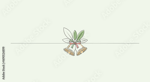 Elegant Christmas bells with leaves and ribbon, perfect for holiday greeting cards and website banners design