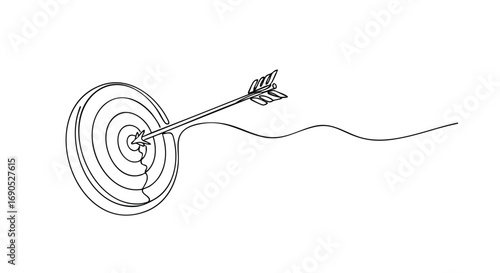 Achieve your goals with precision and focus, arrow hits the bullseye, success is yours, single line art