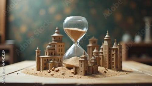 Wallpaper Mural Hourglass with Sand Drains Above Miniature City Made of Sand Torontodigital.ca