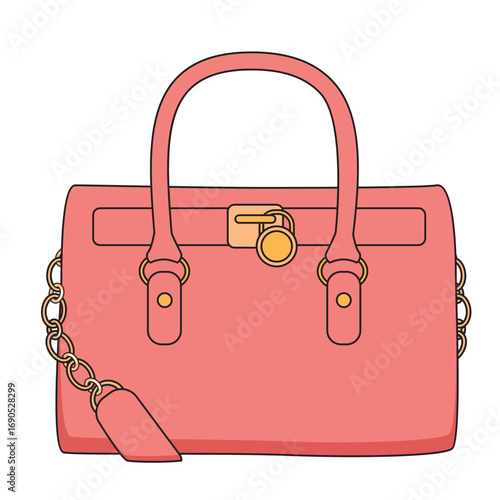 Stylish cartoon illustration of a beautiful pink leather bag, representing feminine elegance and modern fashion accessory design for retail and lifestyle projects