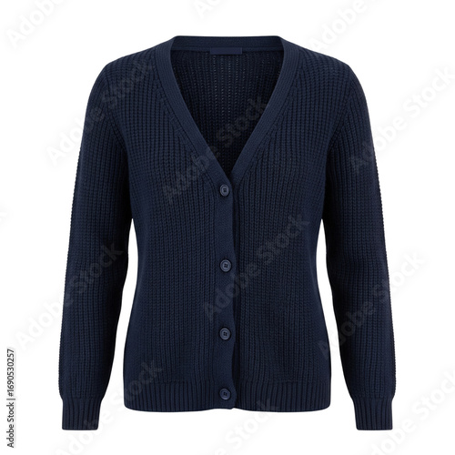 Canvas Print Navy blue ribbed knit v-neck cardigan sweater