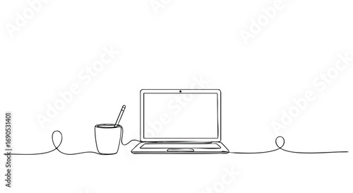 Minimalist workspace featuring a laptop and stationery for modern creative projects and design presentations