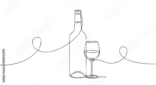 Elegant minimalist wine bottle and glass art, perfect for sophisticated branding and creative projects