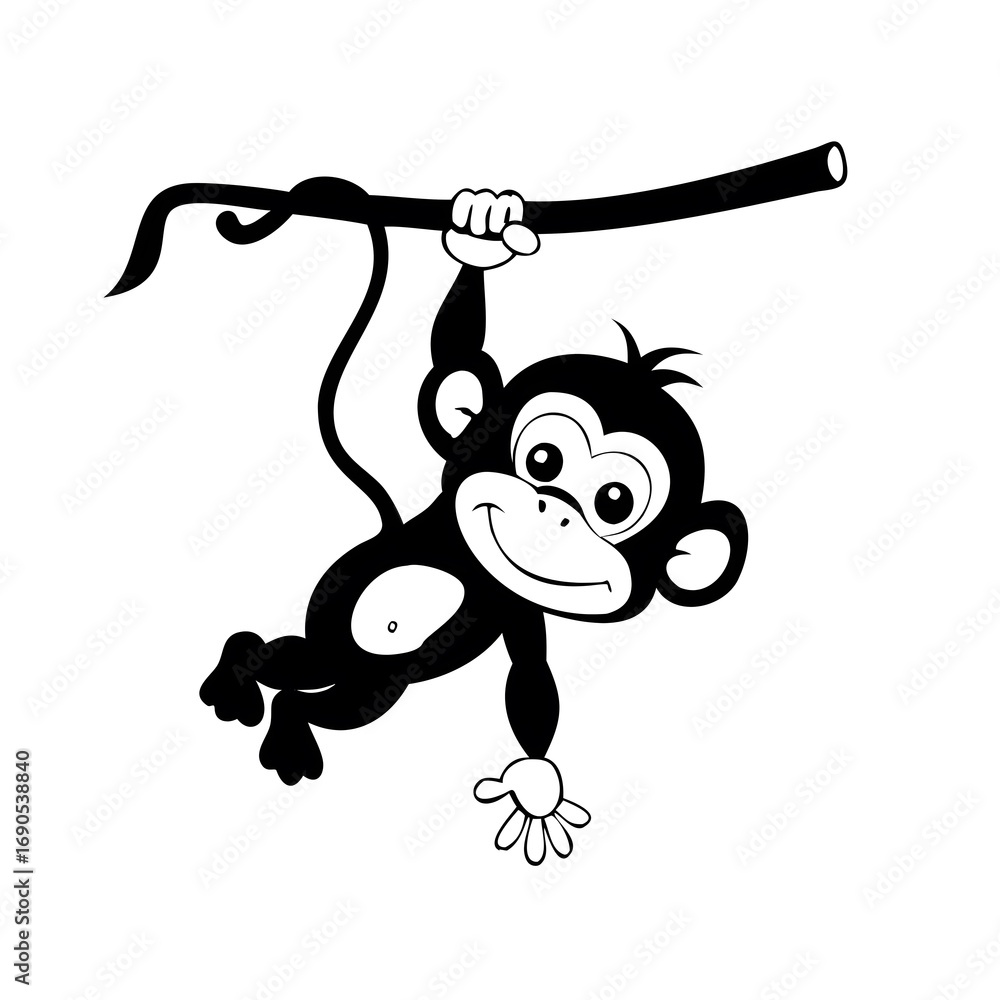 Obraz premium Adorable Black and White Monkey Swinging on a Branch Fun Jungle Character
