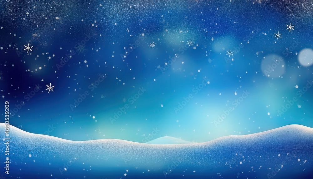 Naklejka premium winter snow landscape with glowing blue sky and falling snowflakes creating magical seasonal background for wallpaper or banner