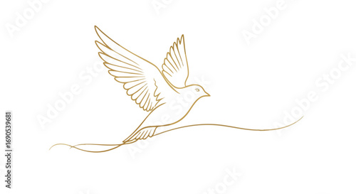 Elegant golden dove in flight symbolising peace and freedom perfect for spiritual themes or celebratory designs