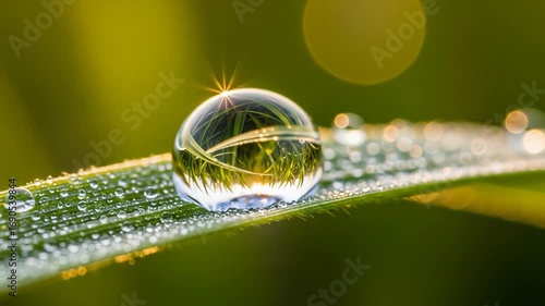 Wallpaper Mural Water drop on blade of grass glistening in sun, an enchanting sight. Water drop detail features reflections and refractions on blade. Focus on water drop, showcasing nature's beauty. Torontodigital.ca