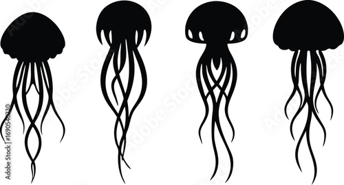  set of jellyfish silhouette vector