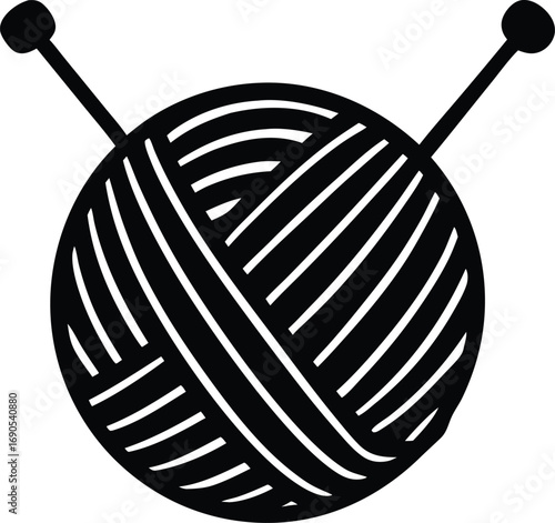  Silhouette of ball of yarn and knitting needles