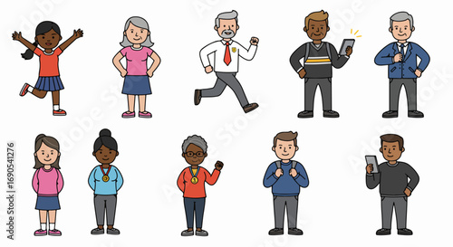 Diverse people group characters in various poses