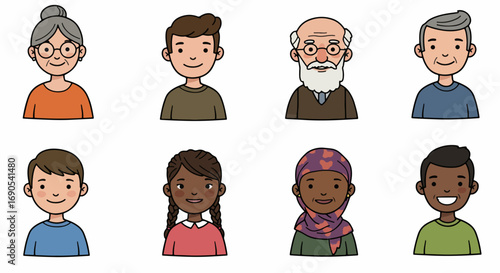 Diverse group of people faces with various ages and ethnicities
