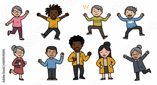 Happy diverse people celebrating with joyful expressions