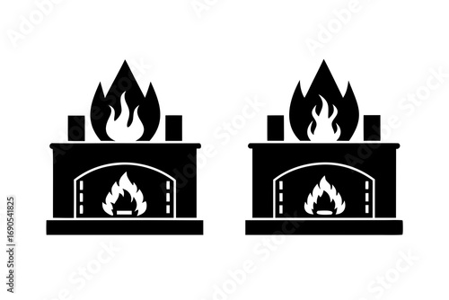 Winter Fireplace with Fire silhouette Vector illustration design